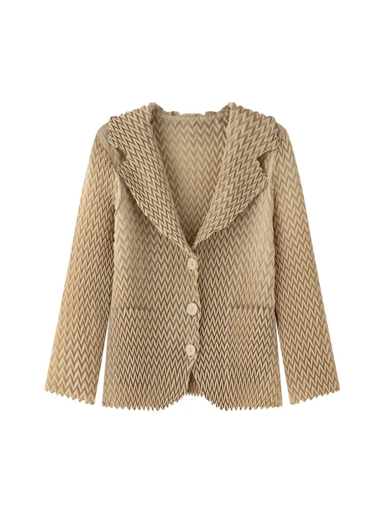 Pleats Original High-end Simple Solid Wave Pleated Small Suit Casual Versatile Long-sleeved Short Jacket Female Spring