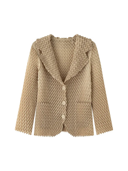 Pleats Original High-end Simple Solid Wave Pleated Small Suit Casual Versatile Long-sleeved Short Jacket Female Spring