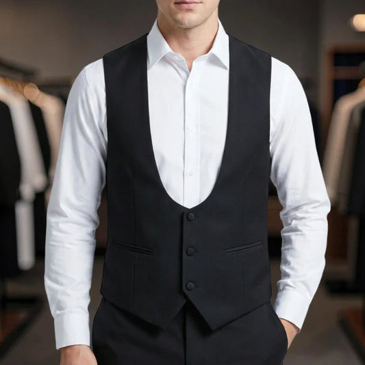 Men's Suit Vest Slim Fit Single Breasted Waistcoat Black Smart Casual Wedding