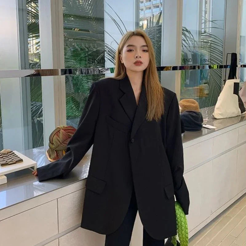 Clothes Coats for Women Black Jacket Blazer Woman Solid Outerwears Loose Korean Style Popular Deals High Quality Fashion 2025