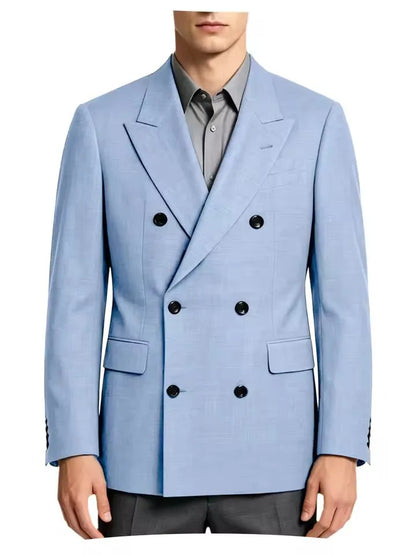 Men's Business Casual Linen Formal Suit Slim-fit Double-breasted Wedding Groom's Dress Party Daily Commuting