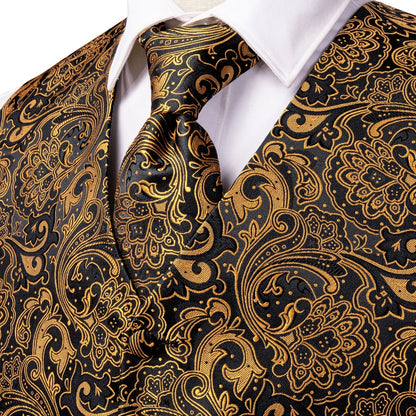 Men's Jacquard Floral Suit Vest Set with Tie Hanky Cufflinks for Wedding & Business