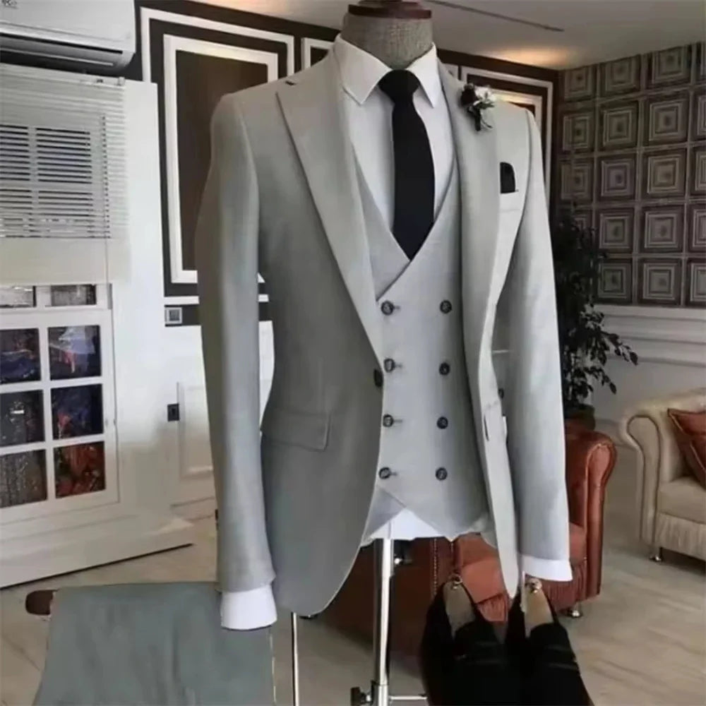 Men's 3-Piece Double Breasted Vest Suit for Wedding and Formal Occasions – Slim Fit