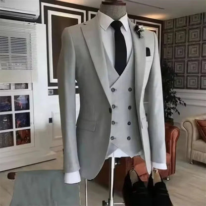 Men's 3-Piece Double Breasted Vest Suit for Wedding and Formal Occasions – Slim Fit