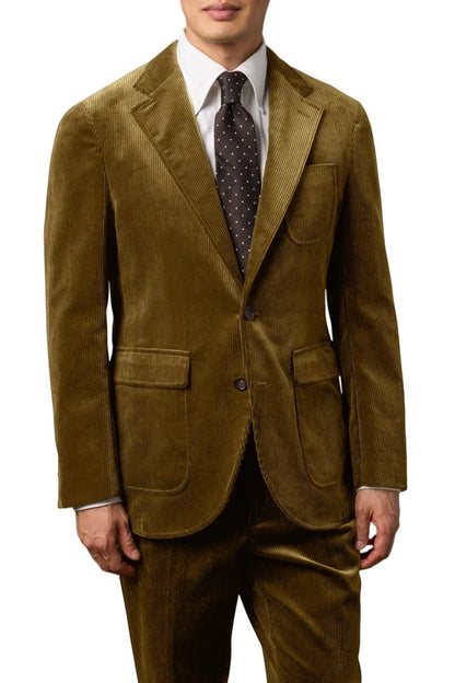 Men's Corduroy 2-Piece Suit – Classic Single Breasted Blazer & Pleated Pants for Wedding & Formal Occasions