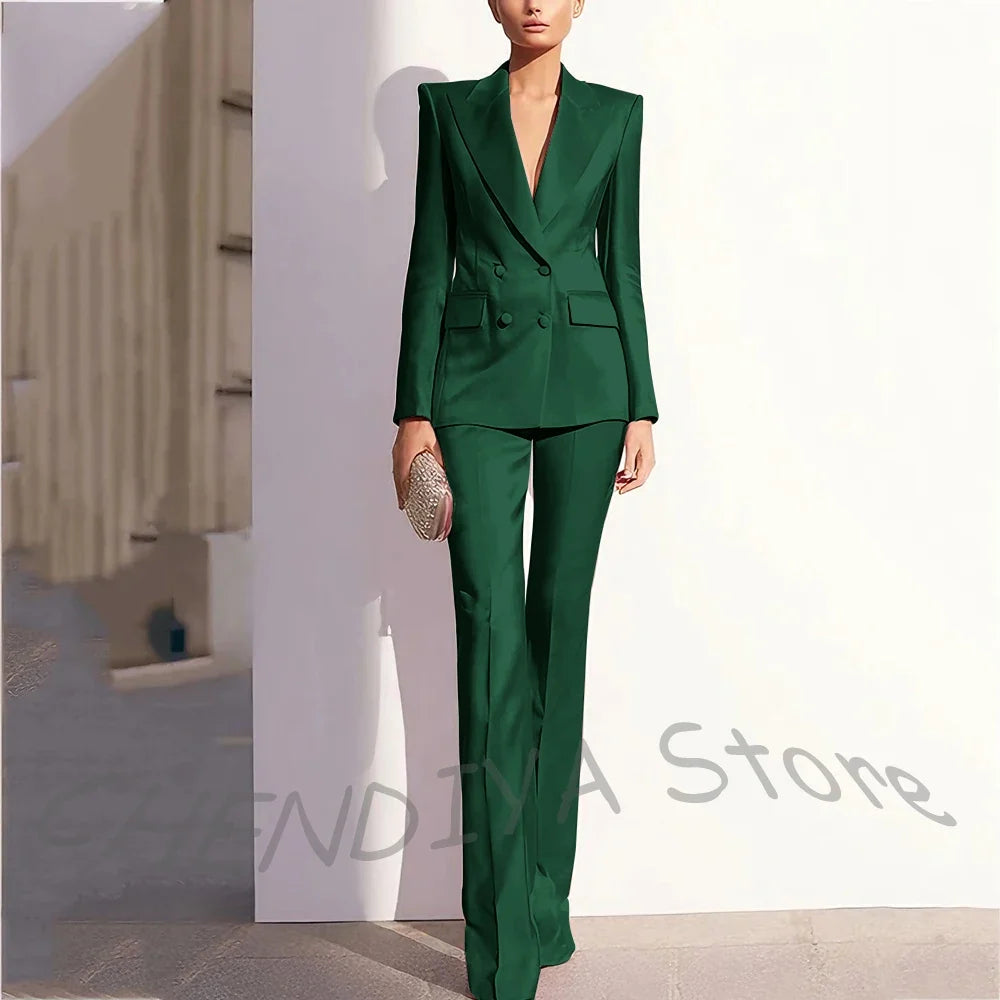 Luxury Satin Women Pants Suit Tailored Business Attire Dusty Rose 2 Piece Peak Lapel Straight Formal Outfit Daily Office Set
