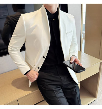 High Quality Cowhide Suede Suit Coats Men Fashion Slim Fit Stand Up Collar Business Casual Jacket Formal Groom Social Tuxedos