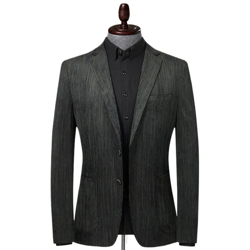 KIDWHXR Suit Coat Man Vintage Striped Single-breasted Male Blazer British Style Long Sleeve Pocket Slim Casual Men Outerwear