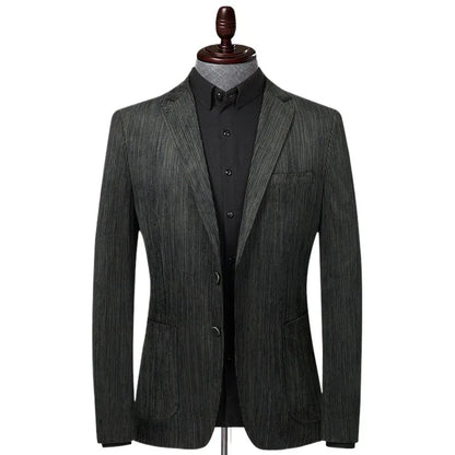 KIDWHXR Suit Coat Man Vintage Striped Single-breasted Male Blazer British Style Long Sleeve Pocket Slim Casual Men Outerwear