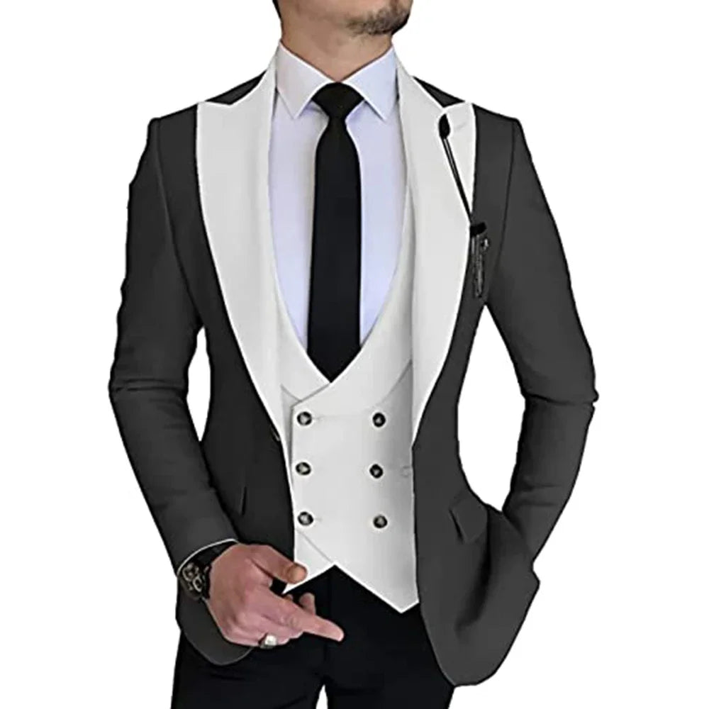 Groom suits Wear Party Wedding and Business Prom suits Slim Fit Peak Lapel Suit 3 Piece (Jacket +Vest+ Pants) Costume Homme