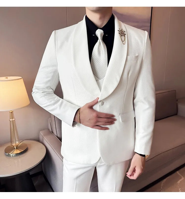 Men's Slim Fit 3-Piece Suit for Weddings, Parties & Formal Occasions – White, Red, Black