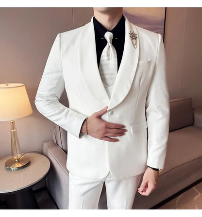 Men's Slim Fit 3-Piece Suit for Weddings, Parties & Formal Occasions – White, Red, Black