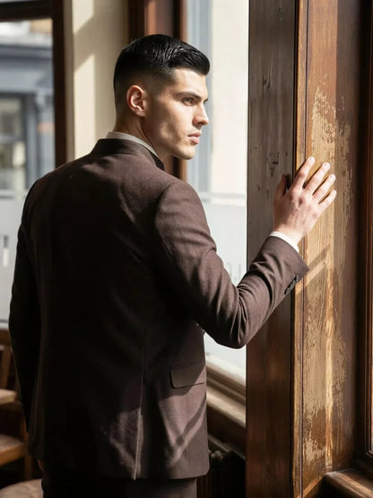 New Brown Elegant Men's Suits 3 Pieces Photography Outfit Classic High Quality Man Slim Fit Tuxedo Wedding Groom Sets S-6XL