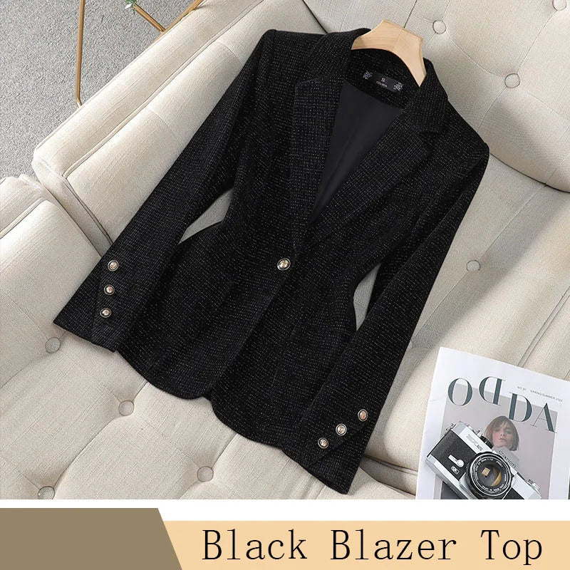 Spring Autumn New Suit Coat Women Fashion Slim Gold velvet Long-sleeved Suit Jacket Female Commuting Business Casual Blazer coat
