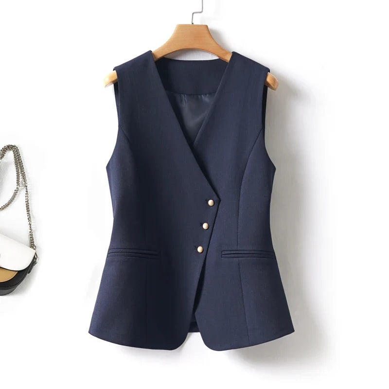 Whitevneck Short Vest for Women Spring & Fall Single-Breasted Slim Workplace Elegant Fashionable Top