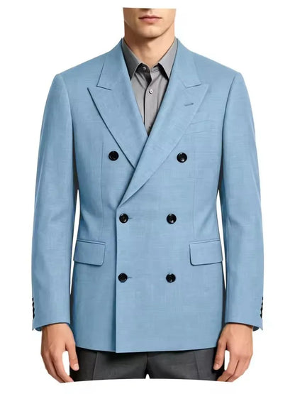 Men's Business Casual Linen Formal Suit Slim-fit Double-breasted Wedding Groom's Dress Party Daily Commuting