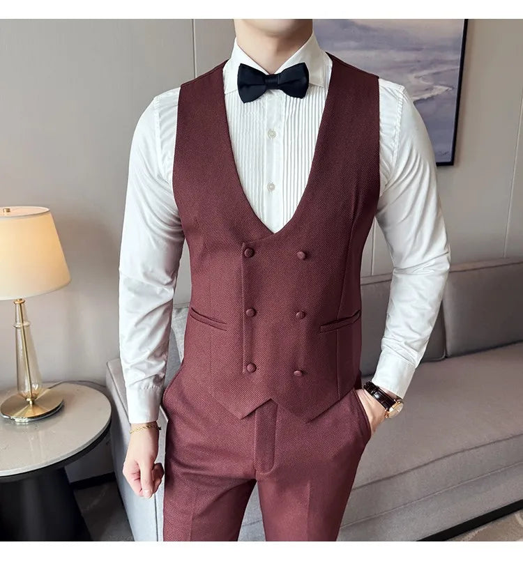 Men's Slim Fit 3-Piece Suit for Weddings, Parties & Formal Occasions – White, Red, Black