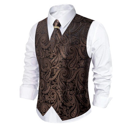 Men's V-Neck Vest Accessory Set Paisley Jacquard for Retro Banquet & Evening Reception