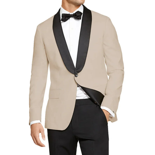 Men Suit 2 Pieces White With Black Lapel Single Button For Wedding Banquet Birthday Party Prom Business Work Jacket With Pants