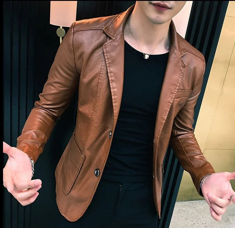 Coat Korean Style Male Leather Blazer Single Breasted Spring Clothes Men's Suit Jackets Luxury Designer High Quality Simple New